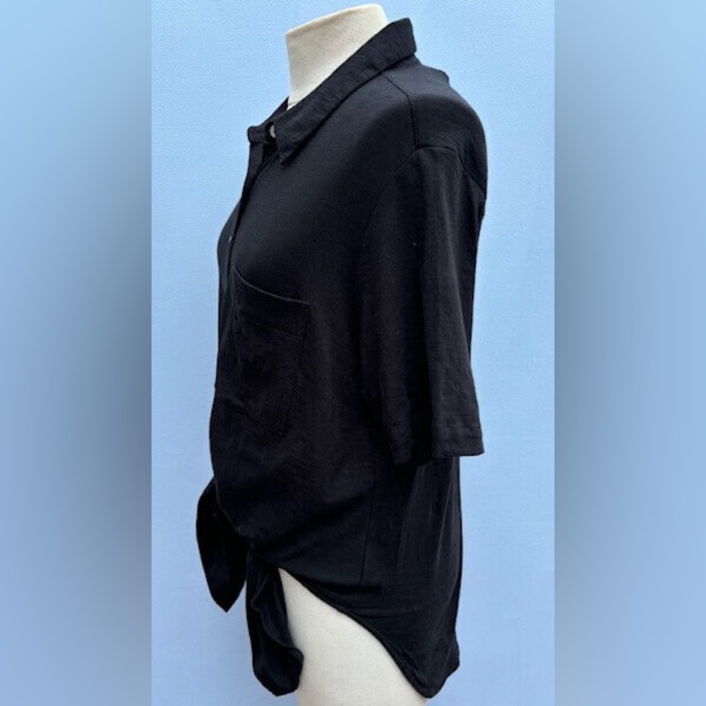 Theory Hekanina Cs Black Button Down Tie-Front Shirt. Sea Slub. Style 00124504 View 3